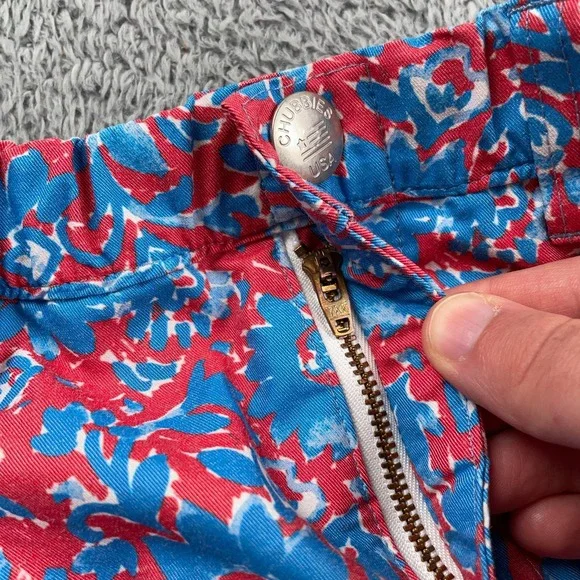 Chubbies Shorts Mens Medium Red Blue Golf Floral 7" Elastic Casual Fun Made USA - Picture 9 of 11
